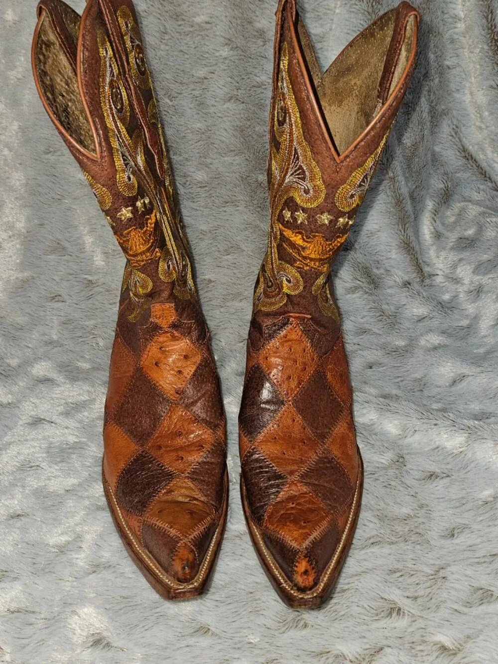 El General Pointed Toe Patchwork Ostrich Cowboy Boots Mens 8.5  {#826-4}